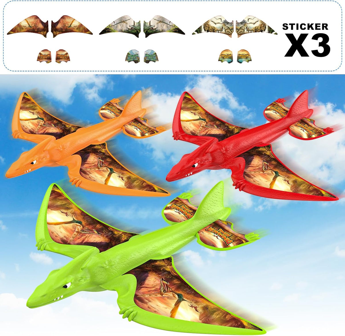 3 Pack Foam Airplane Launcher Toy 12.6" with 3 DIY Stickers - Green,orange,red - image 3