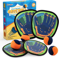 Toss and Catch Game with Soft Balls & Sticky Baseball Gloves - Green / 4 paddles 4 balls