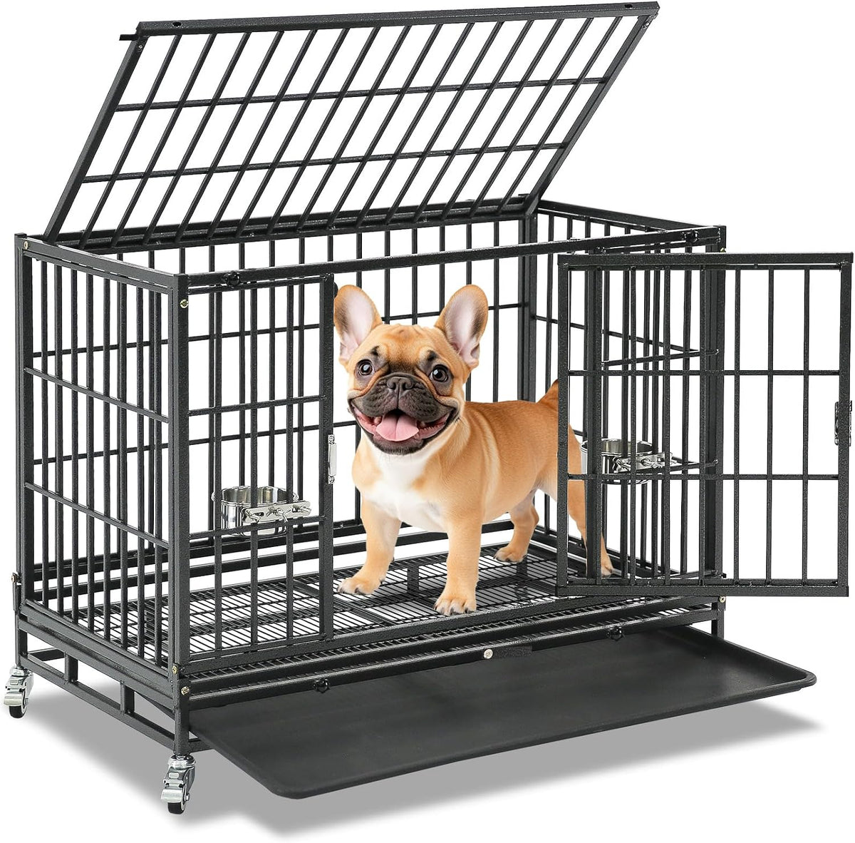 Homey Pet 37 inch heavy duty stackable dog crate with wheels and steel frame