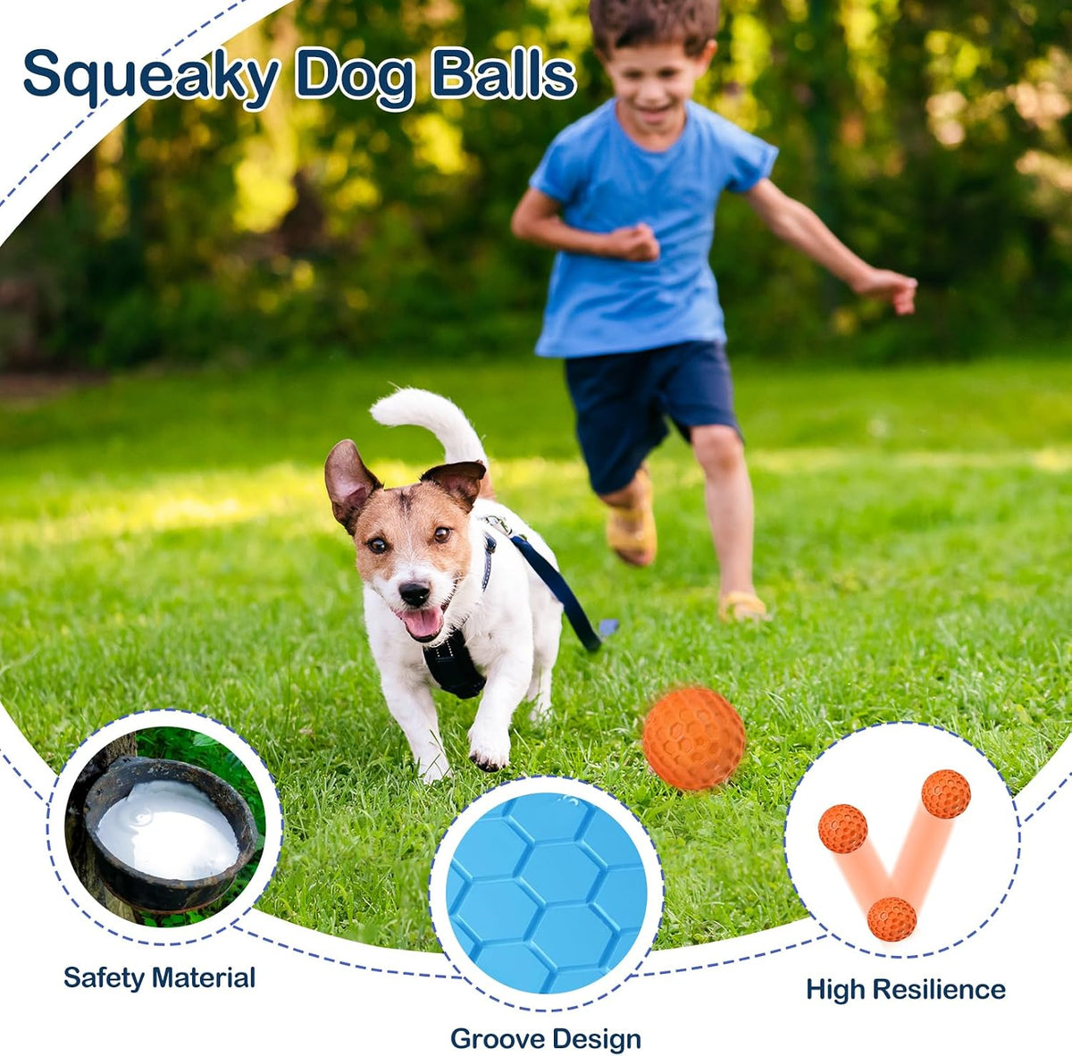 2 Pack Indestructible Squeaky Dog Balls for Aggressive Chewers - Blue+Orange - image 3