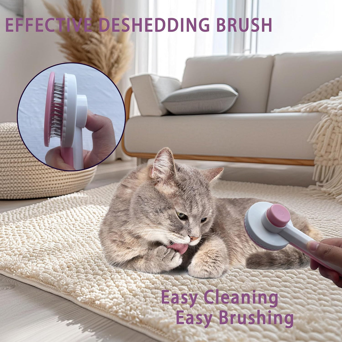 Cat Grooming Kit, 6-Piece Deshedding Brush Set, Pink – Essentials for Cats - Pink - image 2