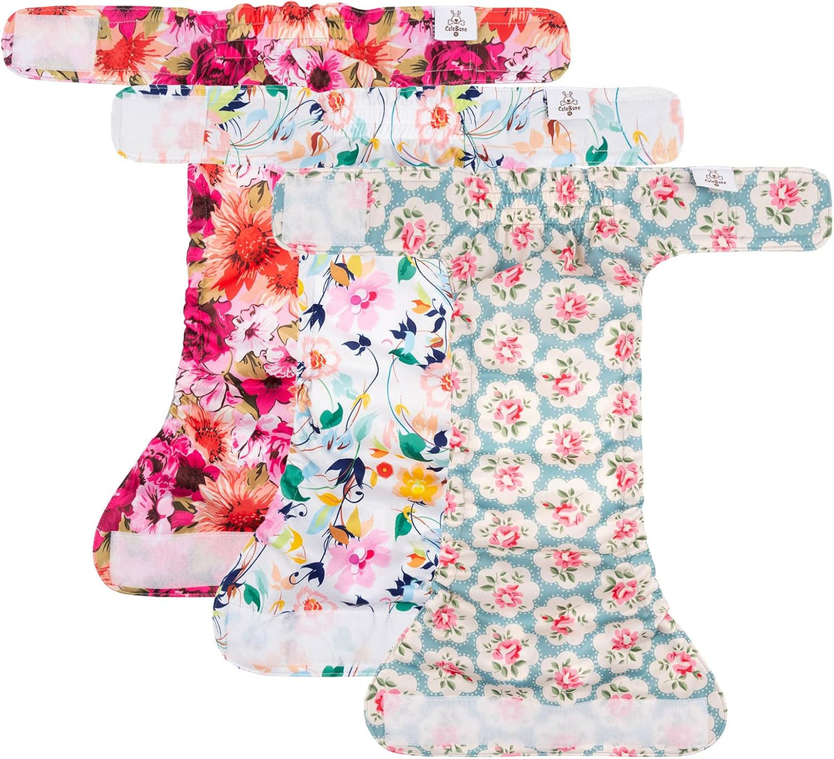 CuteBone Washable Dog Diapers Female No Tail Hole 3 Pack Reusable - For docked-tail, floral / XS - image 3