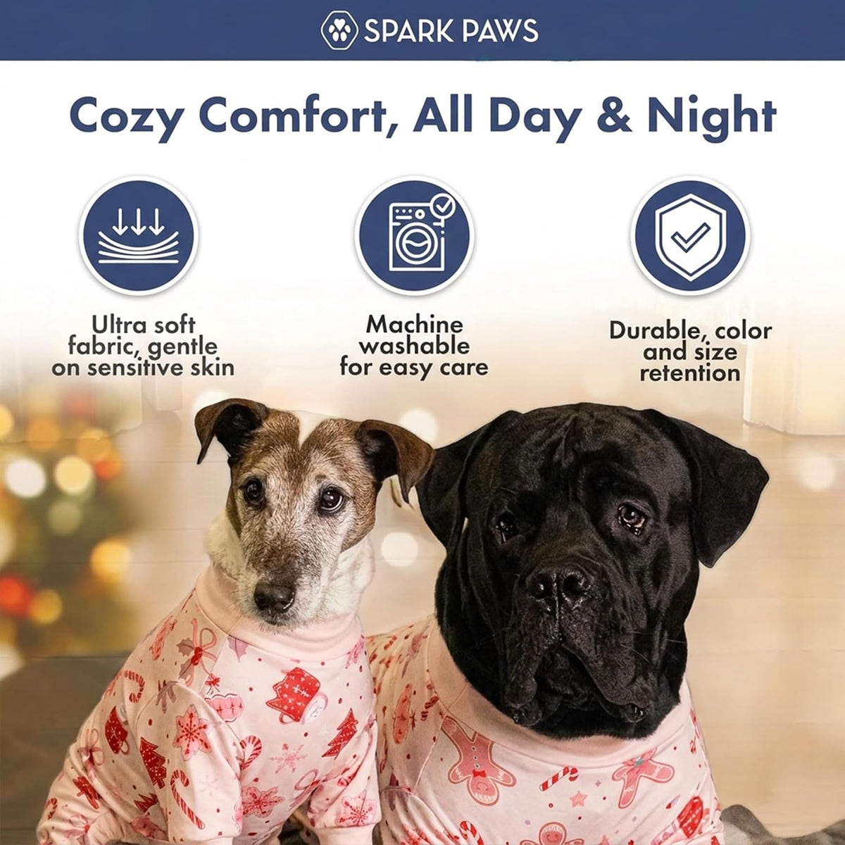 Spark Paws Dog Pajamas - Stretch Onesie Recovery Full Leg Surgery Suit PJS – Essentials for Dogs - Candy Cane / X-Large - image 4