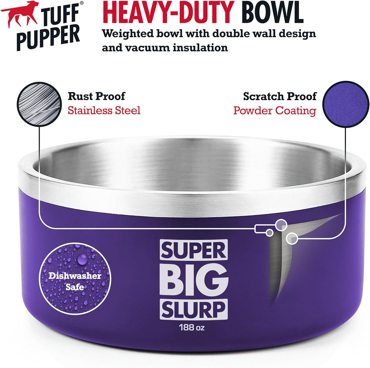 Tuff Pupper 100 oz Heavy Duty Insulated Stainless Steel Dog Bowl - 188oz / Royal Purple - image 3