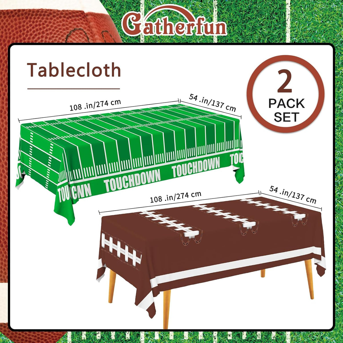 Gatherfun Football Party Decorations Disposable Tablecloth Plastic - football 2 - image 2
