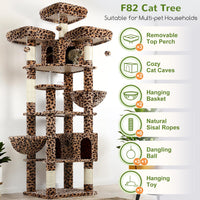 Globlazer Cat Tree Tower for Multiple Adult Cats, F82 - 82 inch / Leopard Print - image 2