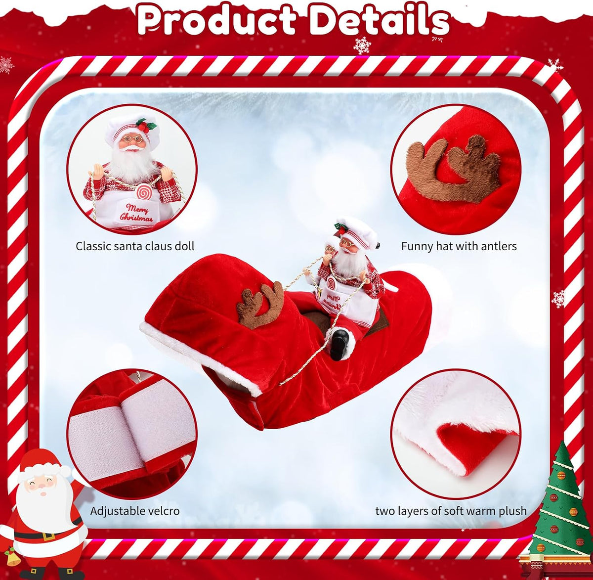 Santa Dog Costume, Dog Christmas Outfit, Riding Pet Costume - Chef Santa Claus / M(Neck:11.8-15" Chest:18.1-22.4") - image 3