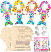 XJWWHZ wooden princess mirror craft kit, 12 DIY mirrors with gem stickers and brushes