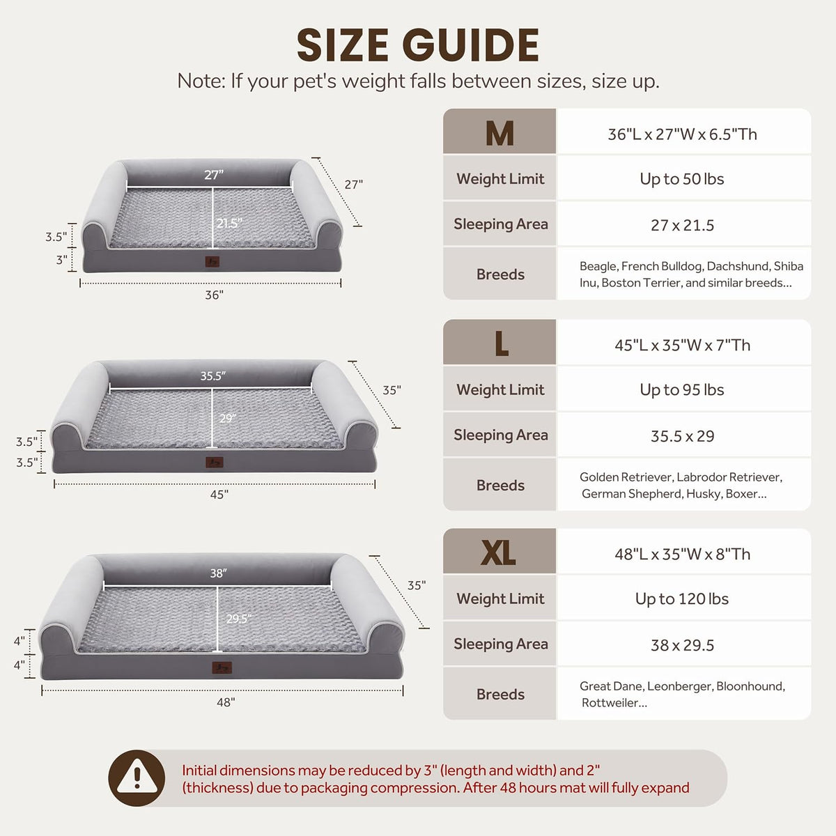 Orthopedic Large Dog Bed，Washable Dog Couch for XL Senior Dogs – Essentials for Dogs - Light Grey / 36"L x 27"W x 6.5"Th - image 4