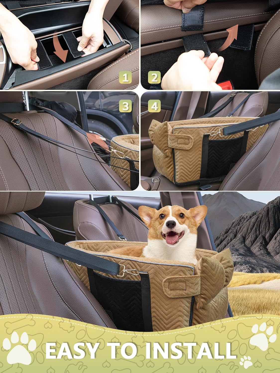 Dog Car Seat for Small Dogs, Center Console Seat for Puppy - Brown - image 4