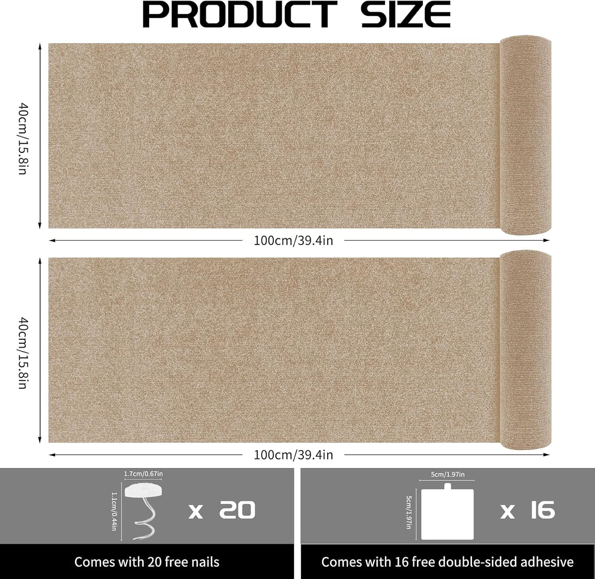 2 Pcs Self-Adhesive Cat Scratch Mat - Khaki - image 2