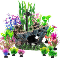 8Pcs Fish Tank Decorations Set Sunken Ship Decoration - 16 Pcs
