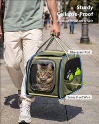Pecute Cat Carrier, Double Bubble Pet Carrier for Cat Small Dogs - 21.5"L x 14"W x 15"H / Dark Green - image 4