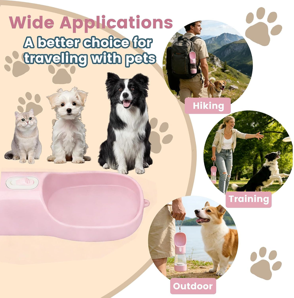 Portable Dog Water Bottle with Food Container Dishwasher Safe-Pink – Essentials for Dogs - Light Pink - image 3