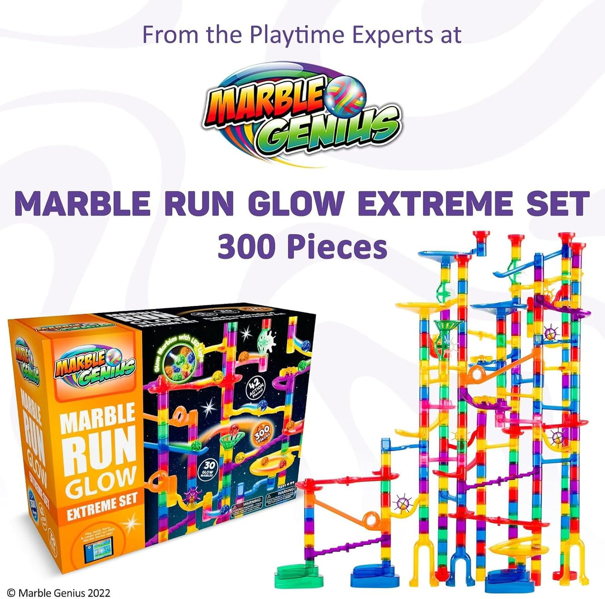Marble Genius 300 pcs Glow Marble Race Track & STEM Toy for Kids Ages - Extreme Set - 300 pcs - image 2