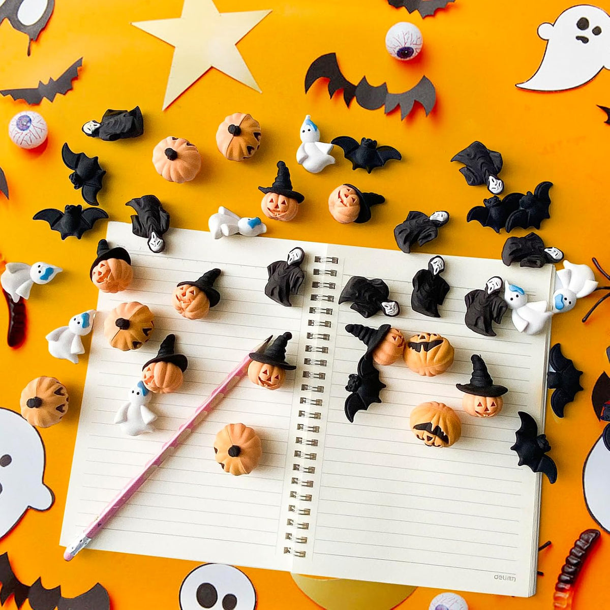 Kleeblatt Halloween erasers for kids shaped like pumpkins, ghosts, bats, skulls and cats - view 18