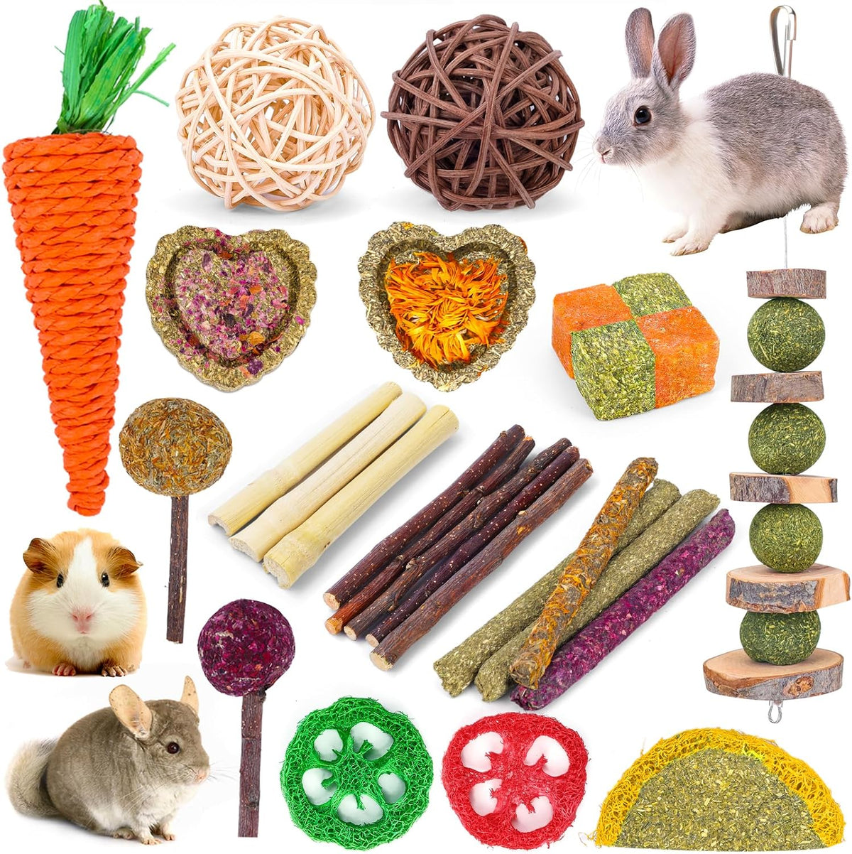 52Pcs Rabbit Chew Sticks, Guinea Pig Toys - 24Pack-Set