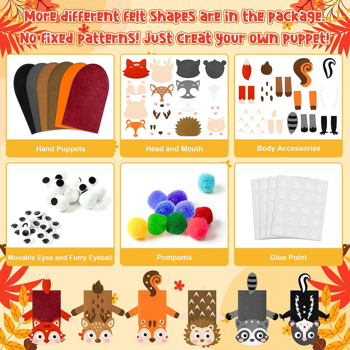WATINC Hand Puppet Making Kit, Felt Sock Puppet Toys for Kids – Fun for Kids & Family - Woodland Animals A - image 3