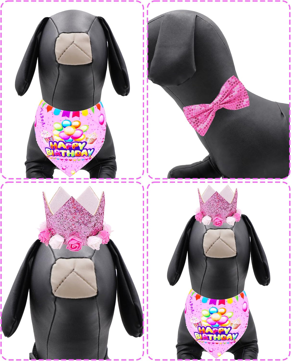 PET SHOW Pink Crown Dog Birthday Party Hat for Girls Reusable - Pink Birthday Kit - image 4