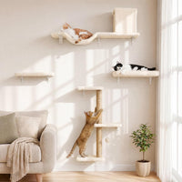 FUKUMARU Cat Wall Shelves - Beige / 4-Piece Set with Hammock