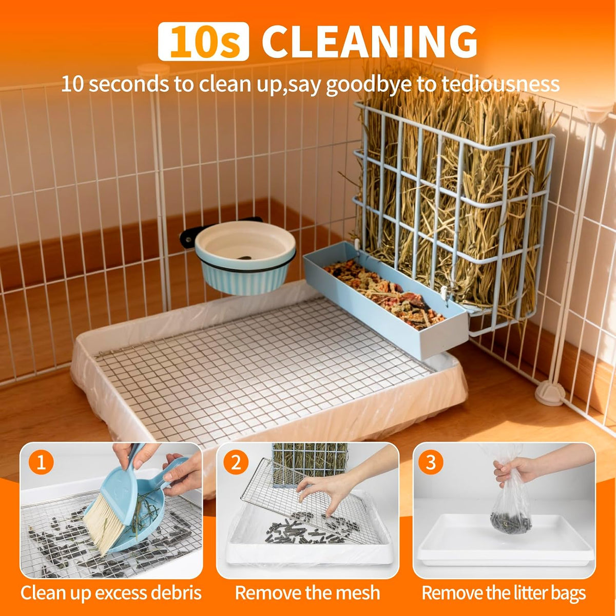 3 in 1 Guinea Pig Hay Feeder with Litter Box & Water Bowl - 10in set / Blue - image 2