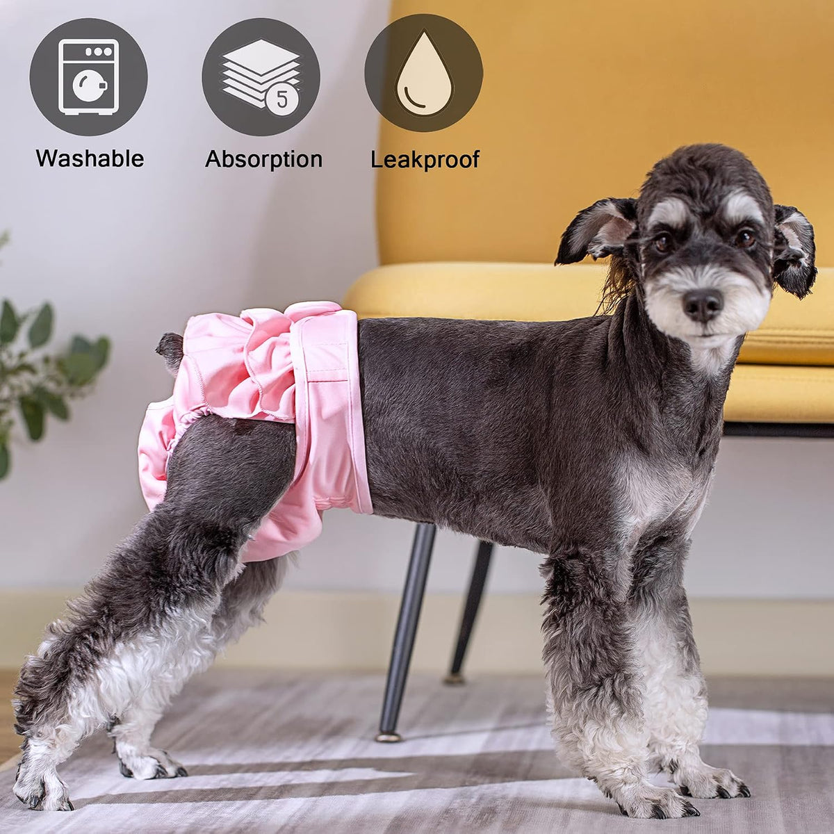 Washable Female Dog Diapers, Durable Pet Skirt for Dog Dress - Medium / Black Pink Blue - image 2