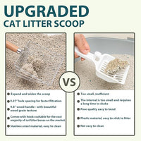 Cat Litter Scoop, Kitty Metal Scooper with Hook and Long Hole, Stainless Steel Kitten Poop Lifter for Litter Box, Non Stick, Durable and Heavy Duty Sifter for Easy Clean