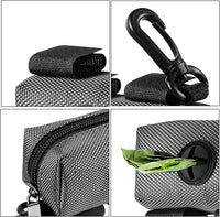 Dog Waste Bag Dispenser Pet Poop Bags Holder for Doggie Waste Bags Dispensers Soft Fabric Zipper Small Doggy Puppy Pouch for Leash Accessory Attachment with Carrier,Grey
