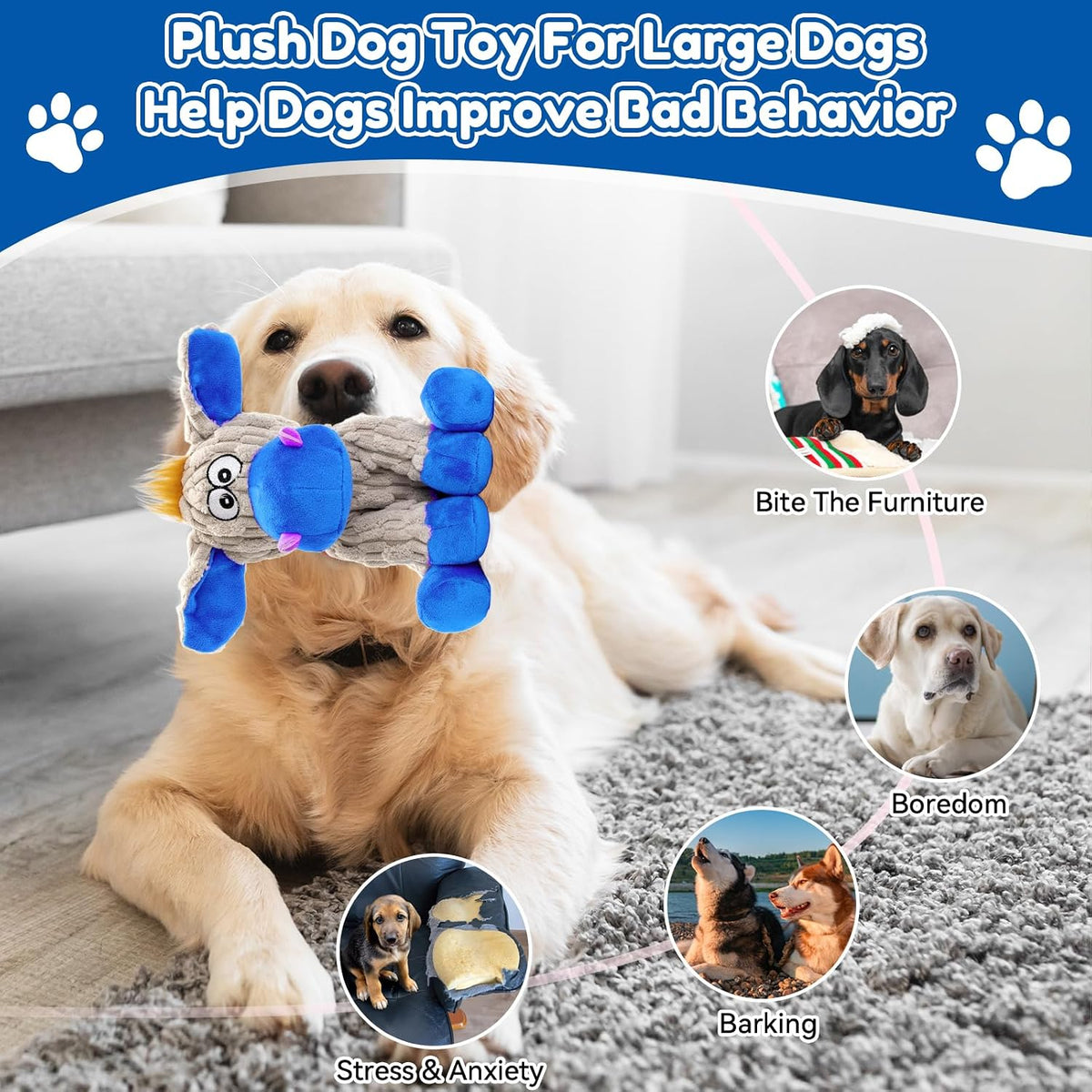 loncoldy Plush Chew Toys for Large Dogs - gray & blue - image 4