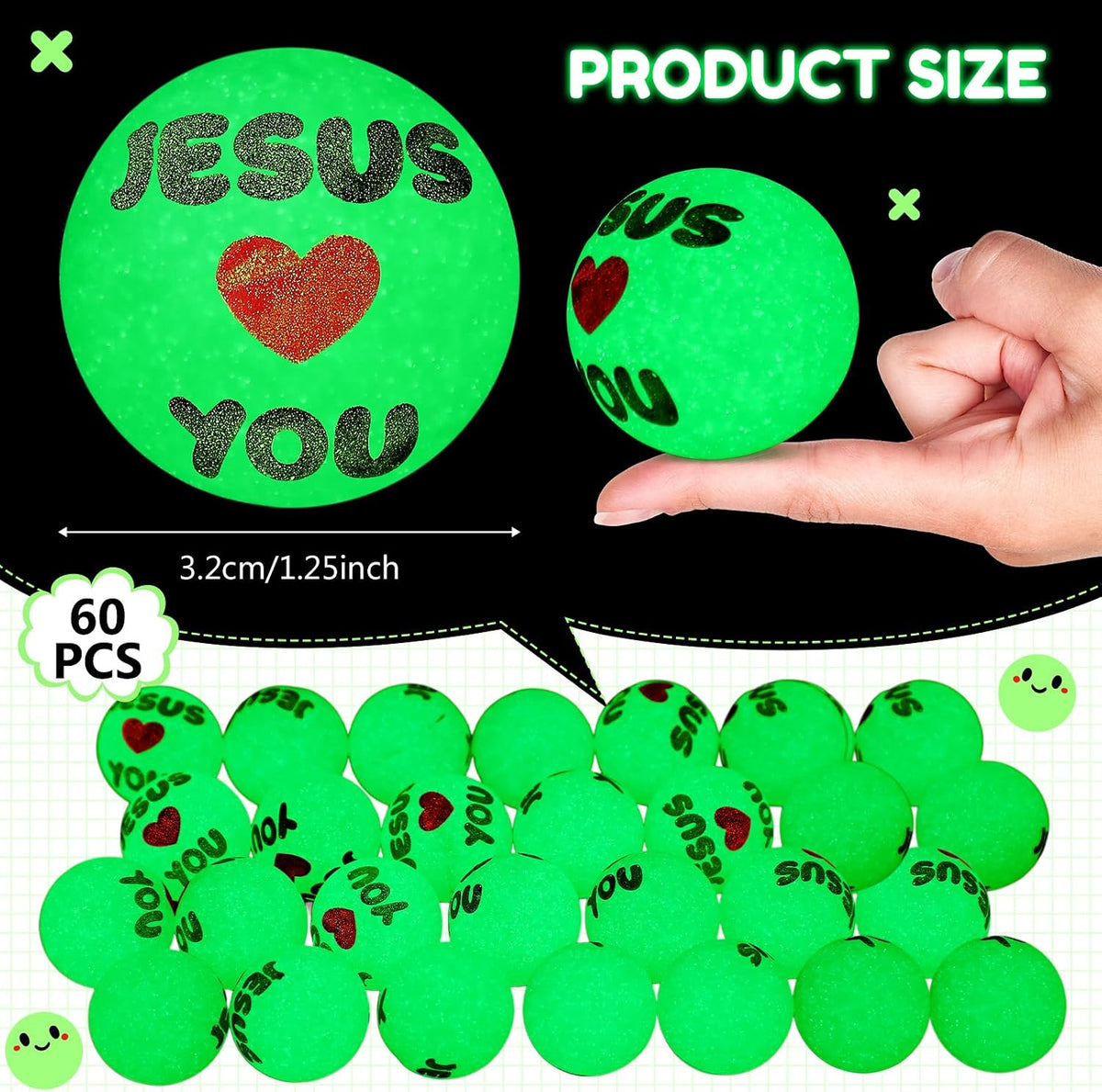 Seenelling 24 glow in the dark bouncy balls printed with Bible verses - view 26