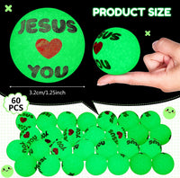 Seenelling 60 glow in the dark Halloween bouncy balls with skeleton print, green - view 20