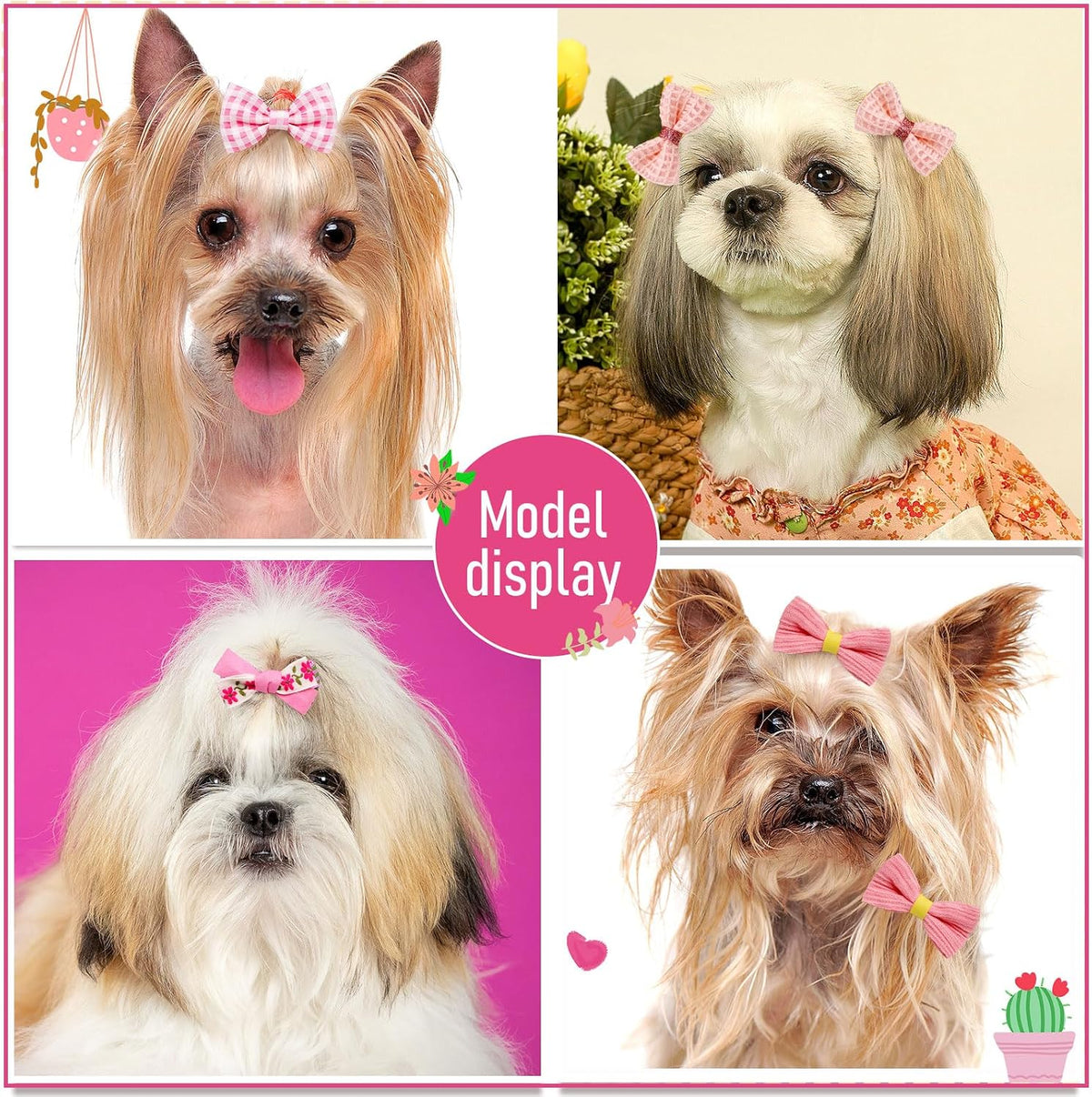 20Pcs Brown Dog Hair Bows with Rubber Bands for Small Medium Dogs – Essentials for Dogs - Light Pink-A331 - image 2