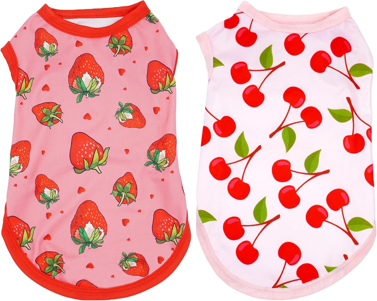 2PCS Halloween Dog Shirt XXL Sleeveless Tee Vest T-Shirt Tank Top – Essentials for Dogs - Strawberry&Cherry / X-Small