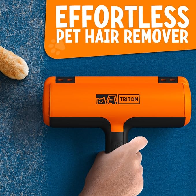 Triton Pet Hair Removal Tool w/Trapping Compartment - Easy to Use Pet Hair Roller, Hair Remover Tool - Cat and Dog Hair Remover - Pet Hair Remover for Furniture, Couch, Bedding, Clothes, Car
