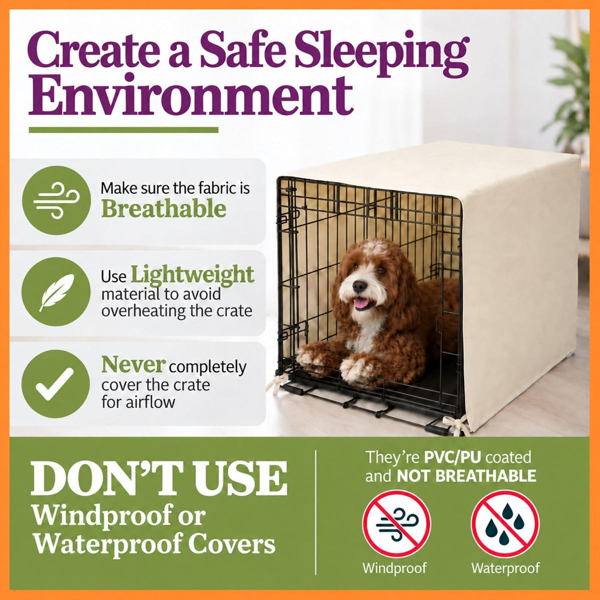 Pet Dreams Dog Crate Cover, 30" - Khaki Tan / 30.0"L x 19.0"W x 21.0"H - image 3