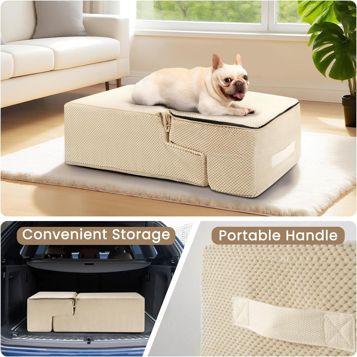 Dog Stairs for Small Dogs & Cats - Beige / 4-Step 18.5" H - image 3