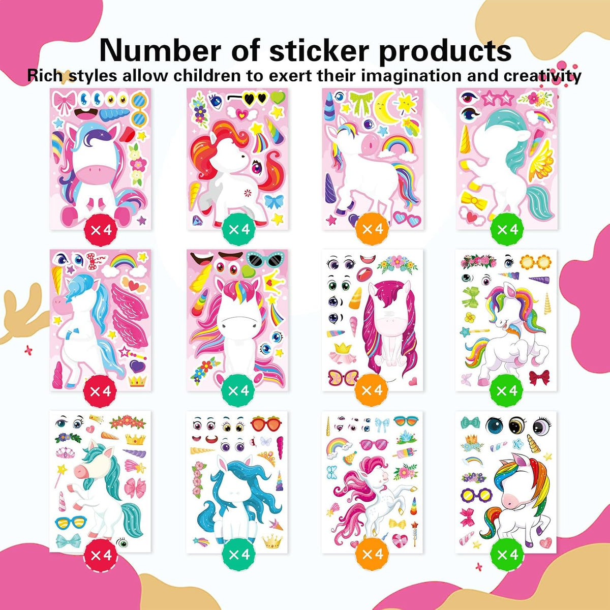 48PCS Halloween Make-a-face Stickers Halloween Characters Stickers - Unicorn - image 2