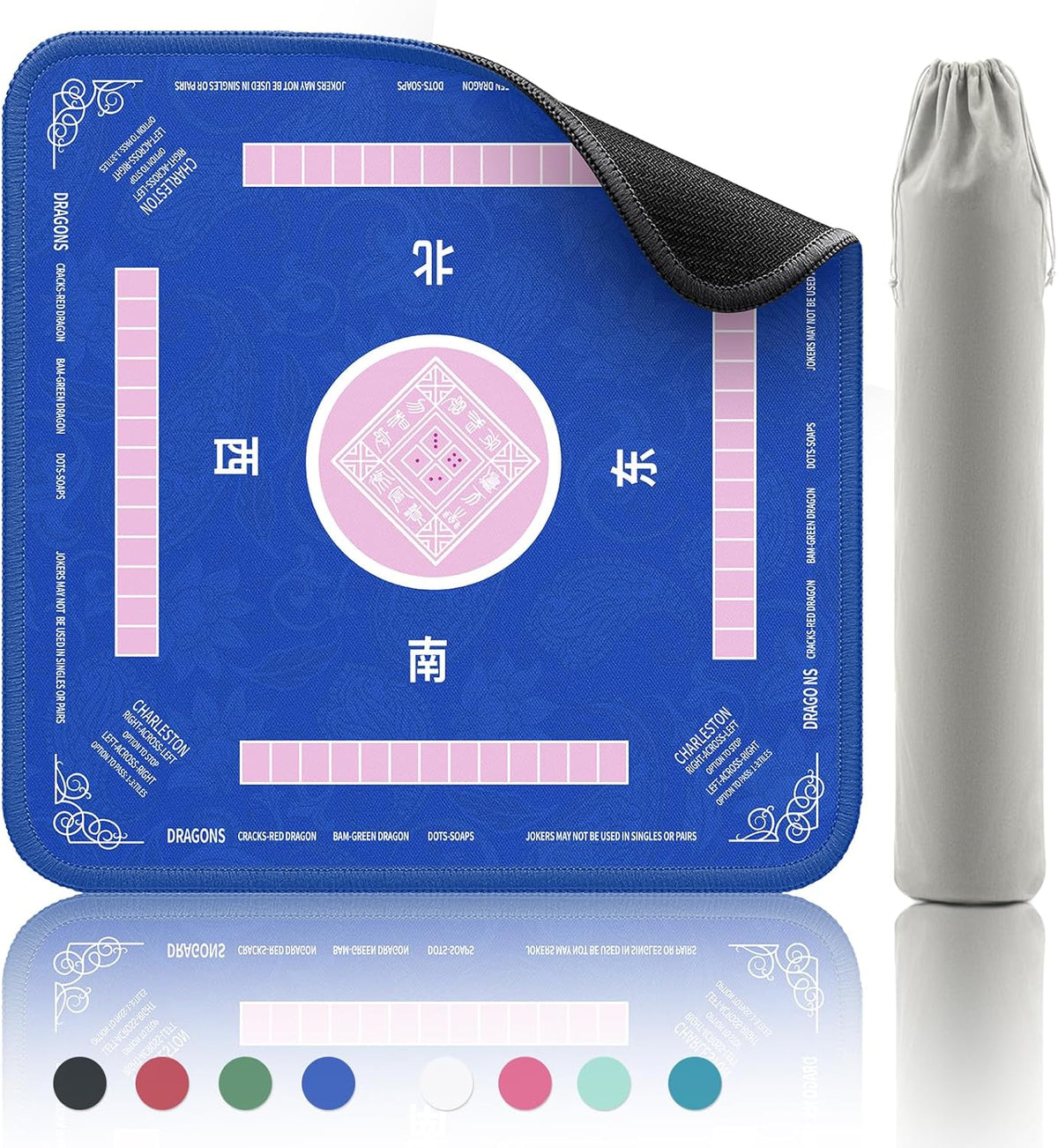 2F22E Mahjong Mat for Table 32.4" x 32.4" - Blue