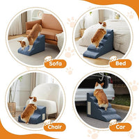 Pet Stairs for Small Dogs - 3-Step Curved Dog Ramp for Bed, Couch, Sofa, Car and Chairs - Non-Slip Bottom Design - High Density Foam Portable Pet Step - Navy