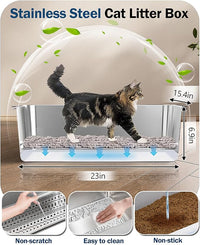 Stainless Steel Sifting Litter Box with Lid, Metal Litter Pan with Scoop for Big Cats Multi Cat, Extra Large Cats Litterbox Odor Control Easy Clean (24 * 16 * 12inch-Side Entry, X-Large)