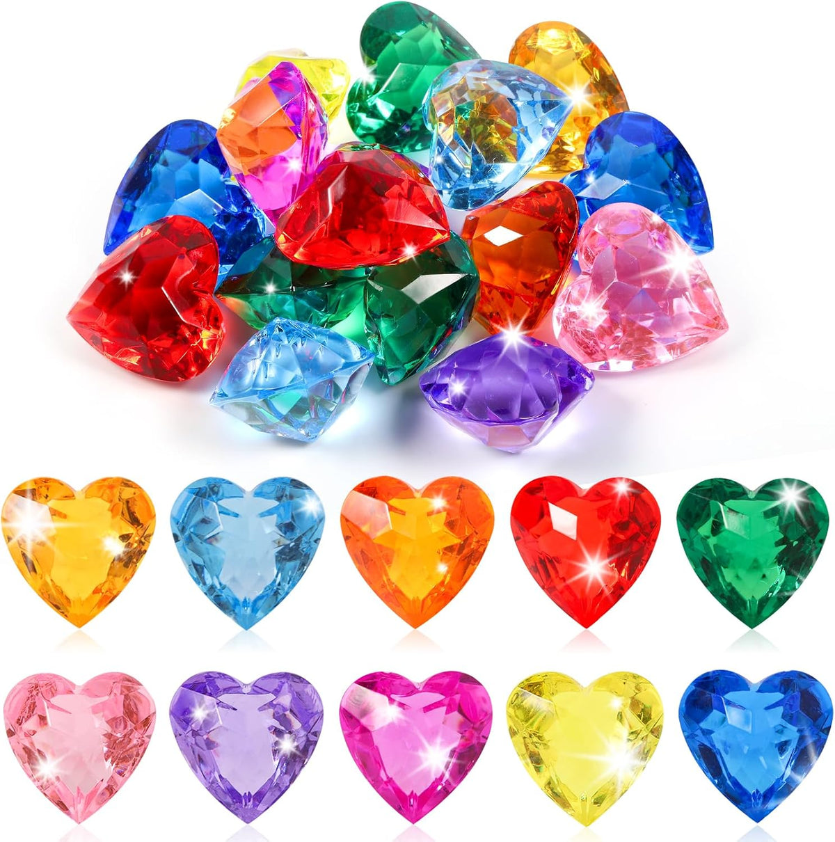 Niceup acrylic heart gems, 30 chunky 3D heart-shaped diamond gemstones for kids