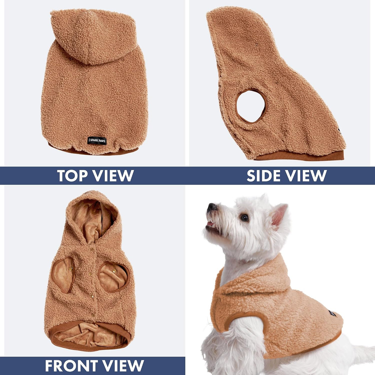 Spark Paws Fleece Dog Hoodie - Brown / 4XL - image 4