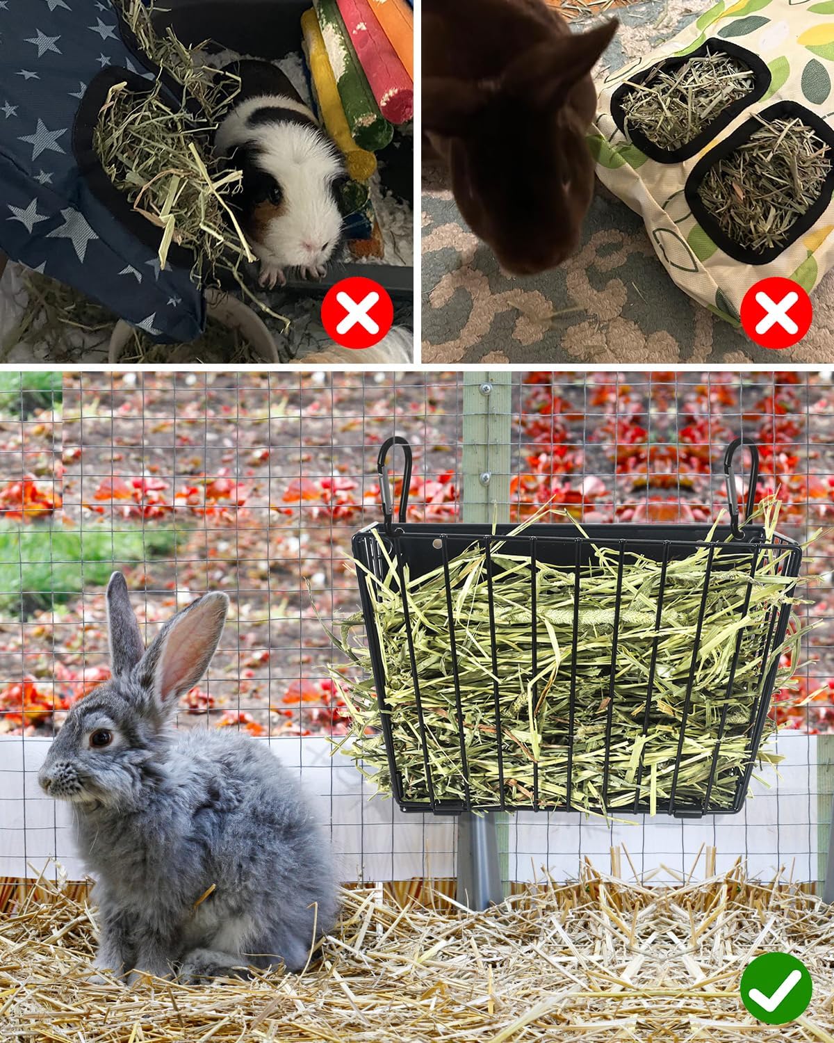 X Large Rabbit Hay Feeder Guinea Pig Hay Feeder Metal Frame Bunny Hay - 1-Pack Black - image 4