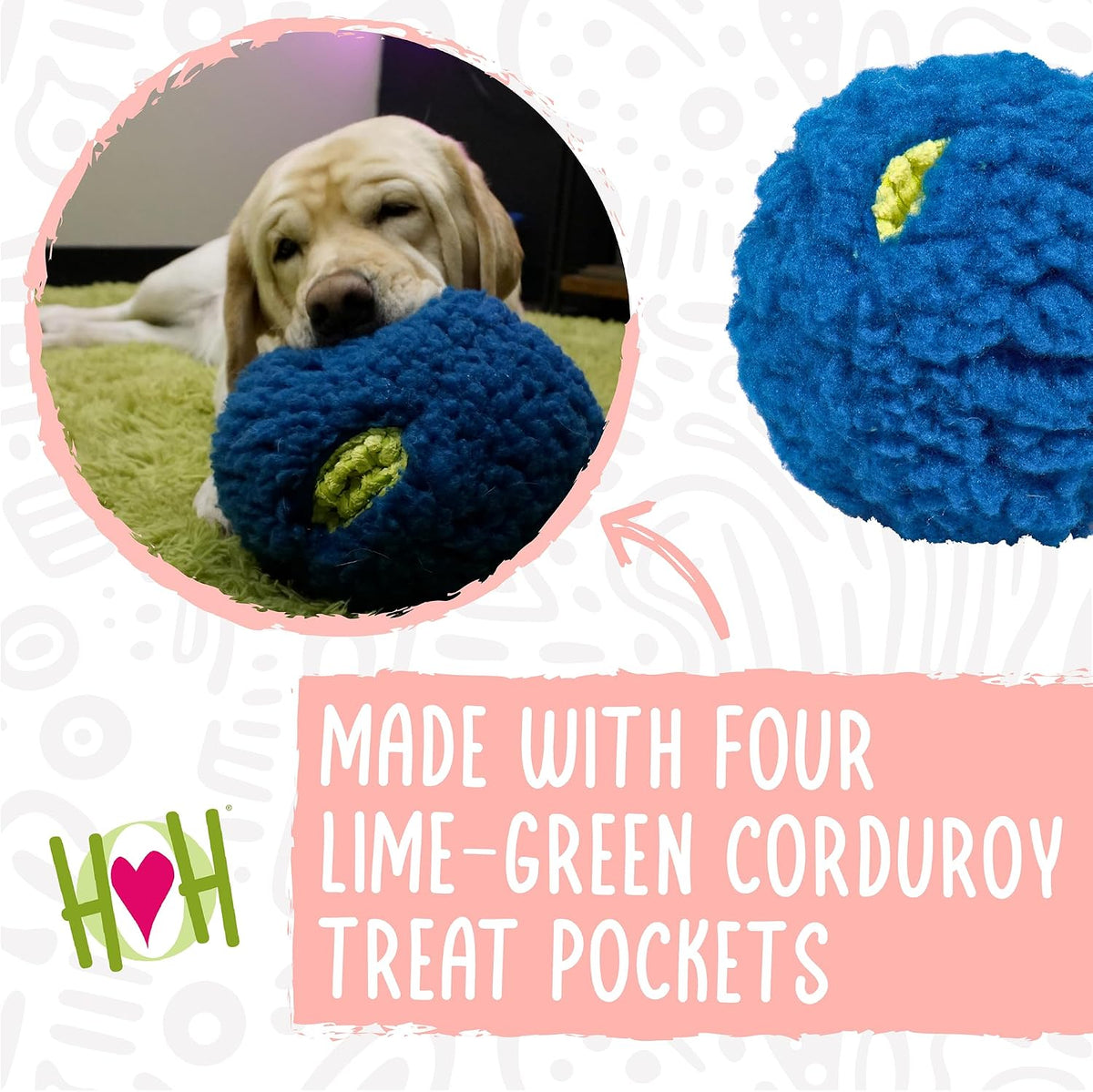 HuggleHounds Plush Ball Dog Toy, Dog Fuzzy Ball Toy - Large / Treat Dispensing Ball - image 2