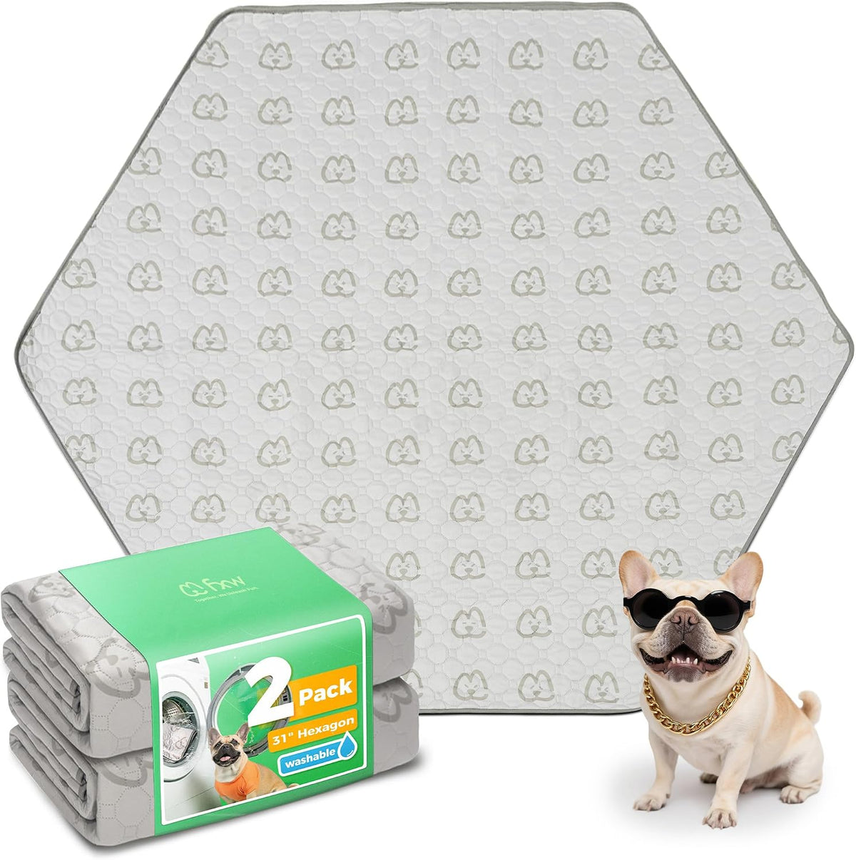 FXW Washable Pee Pads for Dogs, Super Absorbent - 31" Hexagon / 2 Packs