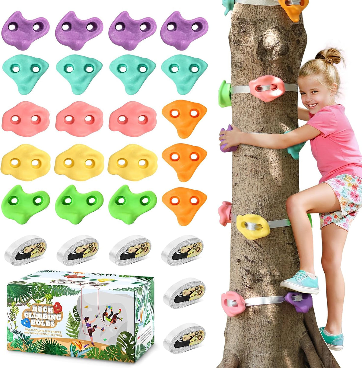TOPNEW 12 Ninja Tree Climbing Holds for Kids Climber - 20 Pcs Pastel Color 2