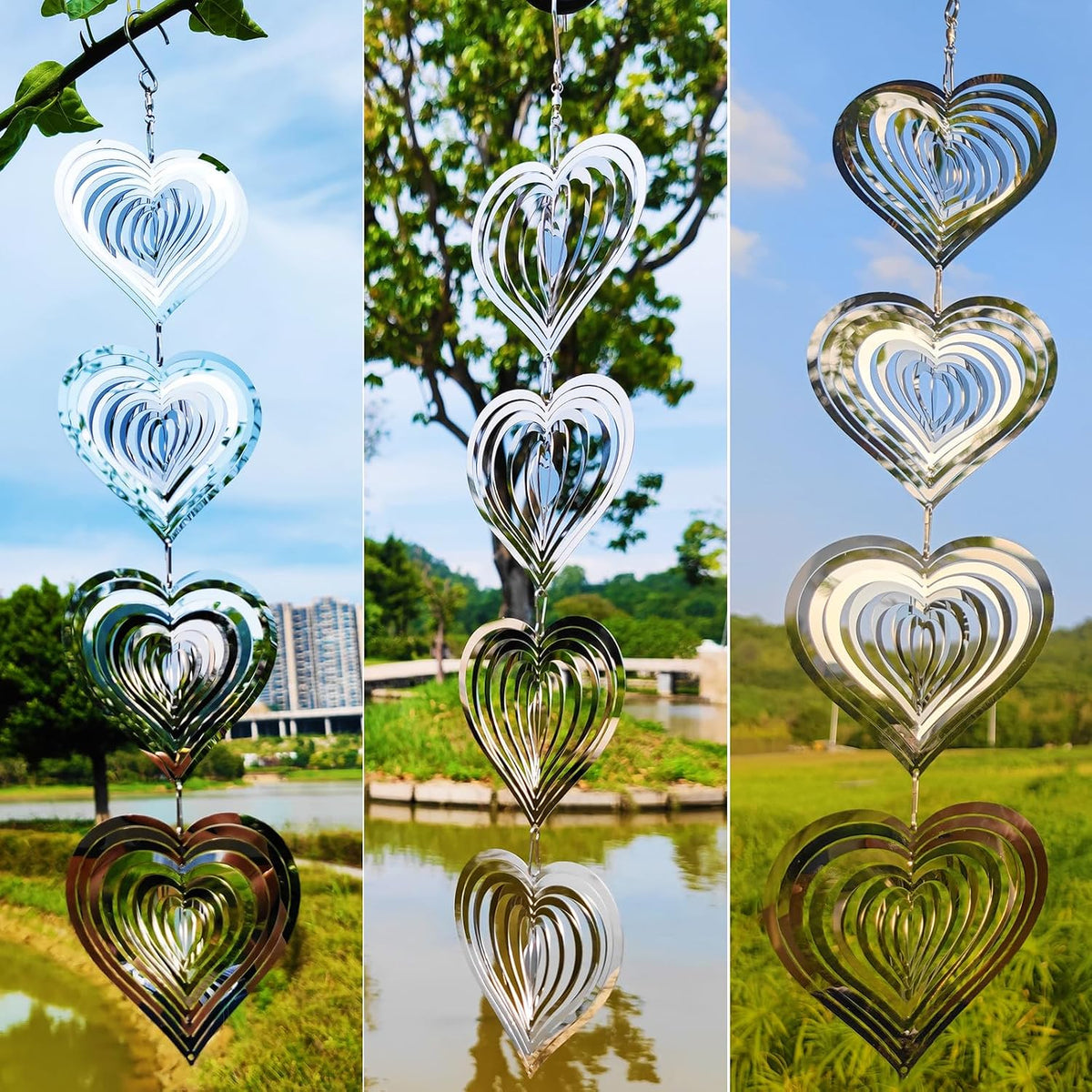 DJUAN Metal Bird Scare Discs Set-Highly Reflective Double-Sided Bird - Silver Heart - image 2