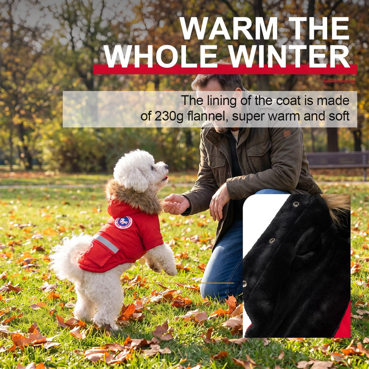 Small Dog Coats, Waterproof - M(Chest 19.6") / Red - image 2