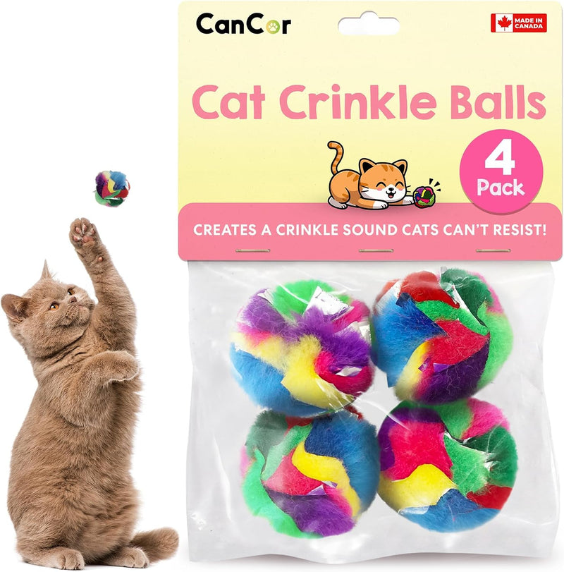 Crinkle Balls for Cats, Mini 1.5 Inch, Crinkle Cat Toy, CanCor - Mini / 4 Pack