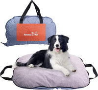 Portable Waterproof Dog Mat for Camping, Patio & Travel - Foldable Outdoor Dog Bed with Teflon Shell & Removable Plush Pad - Easy Clean, Durable - L (Denime Blue)